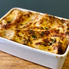 A picture of Pork and Mushroom Lasagna Bake.