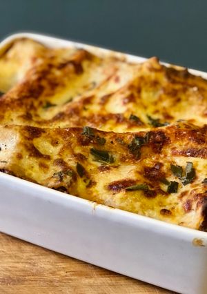 A picture of Pork and Mushroom Lasagna Bake.