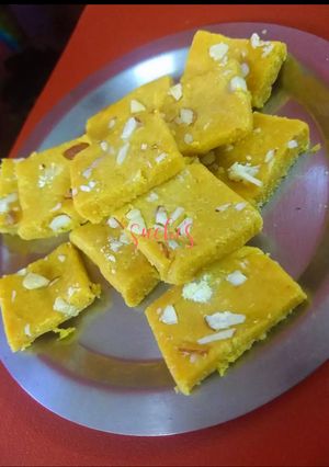 A picture of Besan burfi with condensed milk.