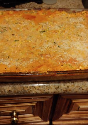 A picture of ITALIAN Doodle and spagetti squash cheesy bake. VEGAN.