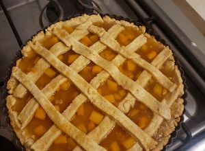 Una foto de Kuchen de durazno