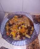 Guiso de poroto con muslo de pollo