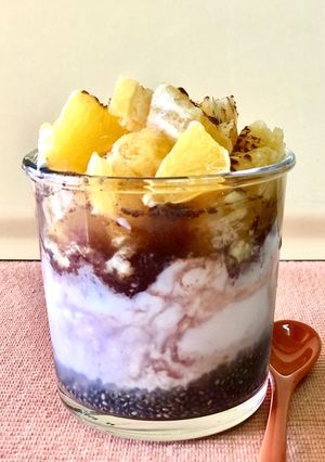 Una foto de Gachas frías con naranja y chocolate