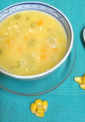 A picture of Indo - Chinese Sweet Corn Veggie Soup.