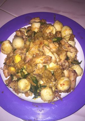 Foto resep Cumi asin sambal ijo + tempe dan telur puyuh