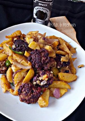A picture of Potato and beef parties.