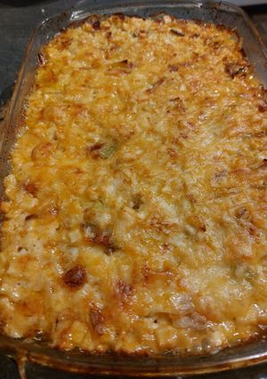 Une photo de Gratin de Crozets poireaux chorizo comté
