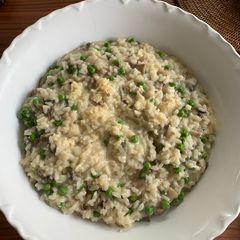 A picture of Pea and Mushroom risoto.
