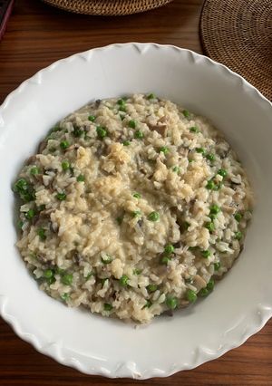 A picture of Pea and Mushroom risoto.