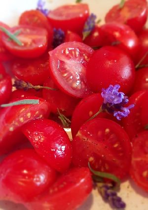 A picture of Sig's Sweet Cherry Tomato and Lavender Salad.
