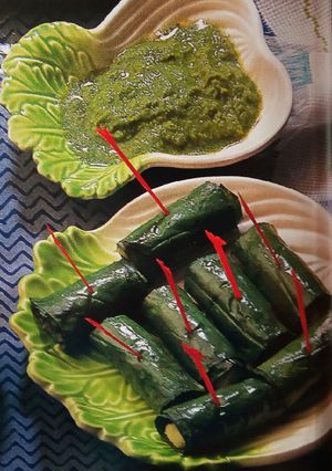 A picture of Potato Patra Rolls.