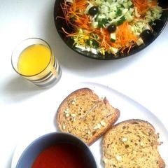 A picture of Vegan light lunch - Tomato Soup + Salad.