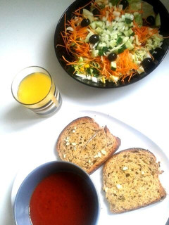 A picture of Vegan light lunch - Tomato Soup + Salad.