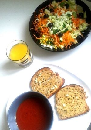A picture of Vegan light lunch - Tomato Soup + Salad.