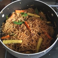 A picture of Noodles with vegetables.