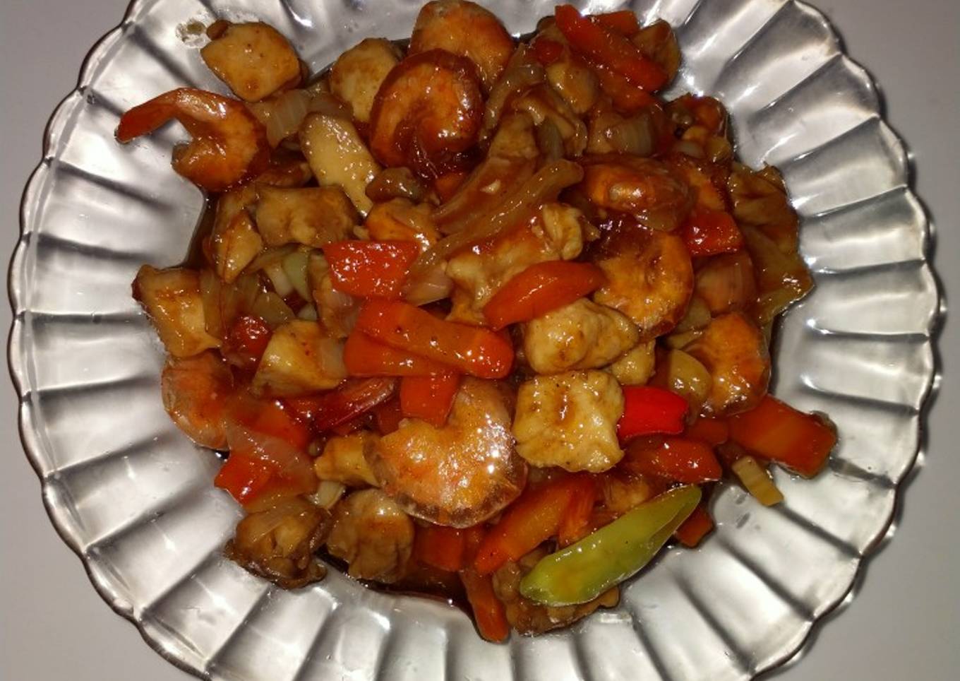 Udang ayam asam manis