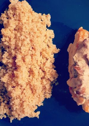 Une photo de Escalope de poulet sauce forestière & boulgour