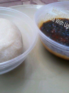 A picture of Eba and Ugu soup.
