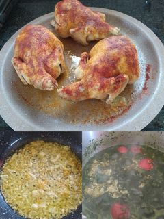 صورة لوصفة أكلة ملوخية(ملوكيه) مع دجاج محشي محمر روعاتي من ال❤️ال ❤️😋😋