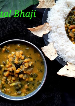 A picture of Maharashtrian alu chi patal bhaji.