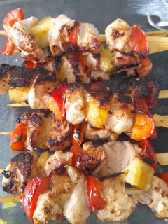 A picture of Marinated chicken skewers.