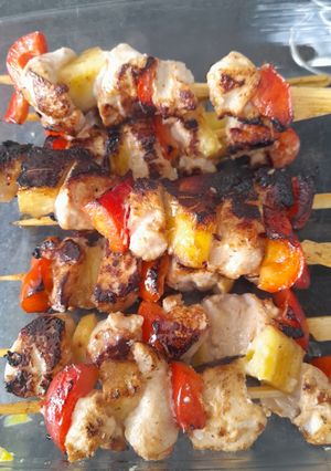 A picture of Marinated chicken skewers.
