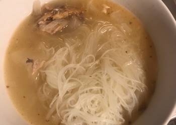 Easiest Way to Make Appetizing Turkey bone broth with rice noodles
