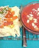 Summer Special Platter----- Pasta🍝 & Vegetable Casserole served with Watermelon 🍉 Gazpacho