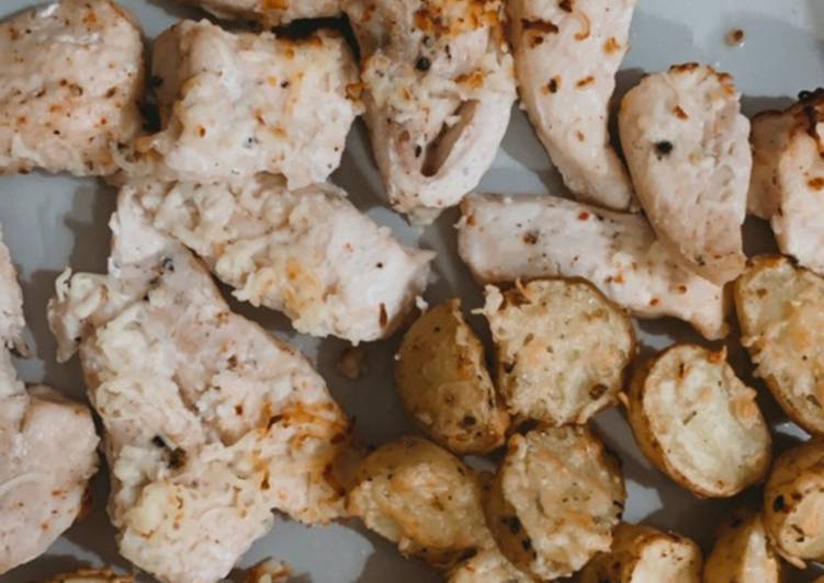 Cara Gampang Membuat Dada ayam tanpa tulang &amp; baked potato airfryer yang Enak Banget
