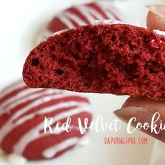 A picture of Red Velvet Cookies with glace icing.