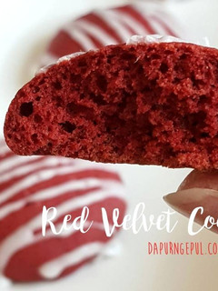 A picture of Red Velvet Cookies with glace icing.