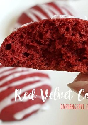A picture of Red Velvet Cookies with glace icing.