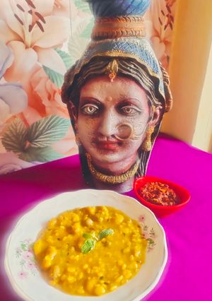 A picture of Dal Dhokli (Dumplings in Lentil Soup).