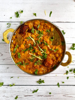 A picture of Dhaba style daal (red lentil and split chickpeas).