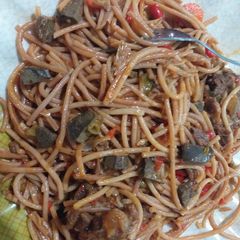 A picture of Brown spaghetti.