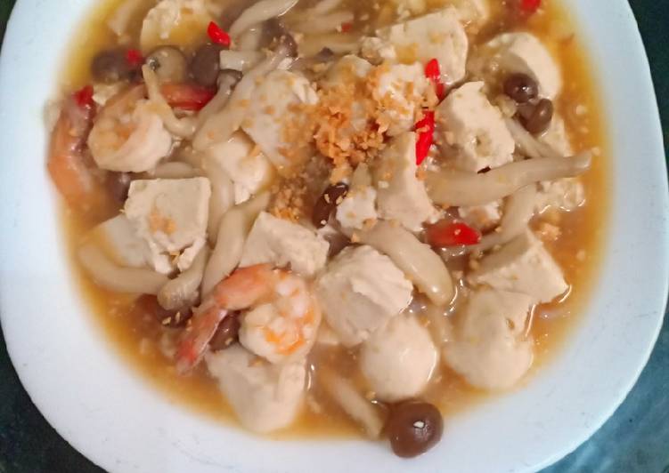 Tahu putih jamur saus tiram