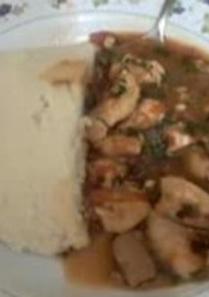 A picture of Stewed Matumbo and Ugali.
