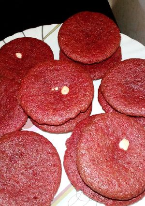 A picture of Red velvet cupcakes with nut's.