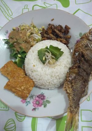 Foto resep Nasi pecel lauk lengkap