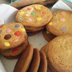 A picture of Smarties Cookies 🍪 (aka M&M cookies).
