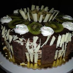 A picture of Black forest in pineapple sorbet n chocolate ganache#easterdish.