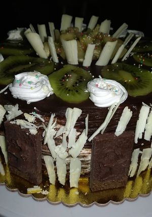 A picture of Black forest in pineapple sorbet n chocolate ganache#easterdish.