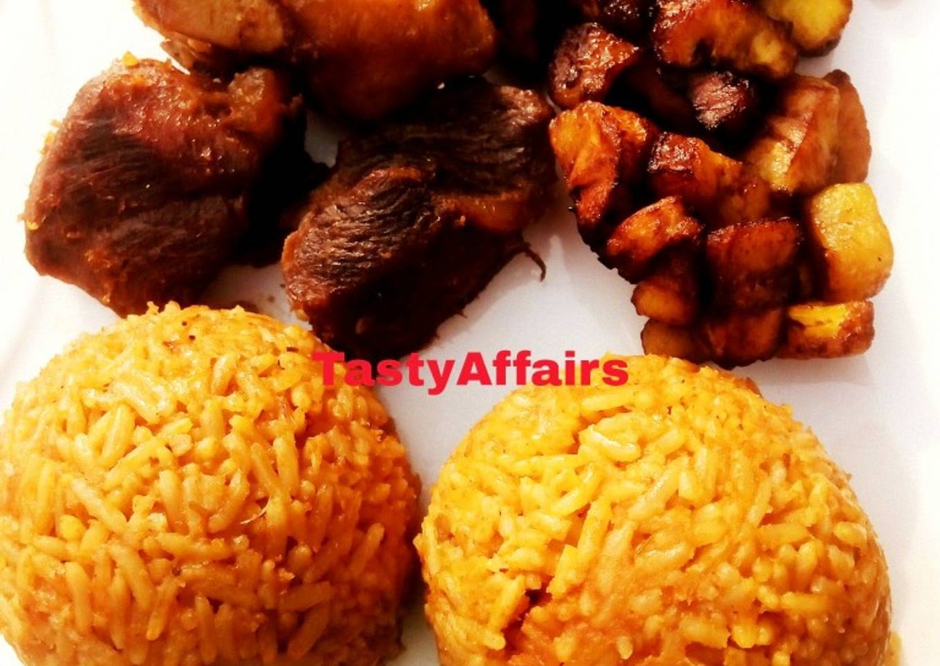 Jollof Rice/plantain served with Ram meat