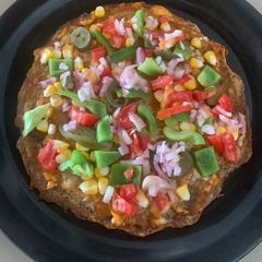 Sweet corn lentil pizza A picture of Sweet corn lentil pizza.