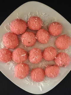 A picture of Rose Coconut Ladoo Coconut Truffle.