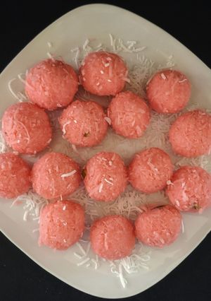A picture of Rose Coconut Ladoo Coconut Truffle.