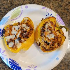 A picture of Stuffed Pepper with turkey burger.