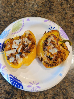 A picture of Stuffed Pepper with turkey burger.