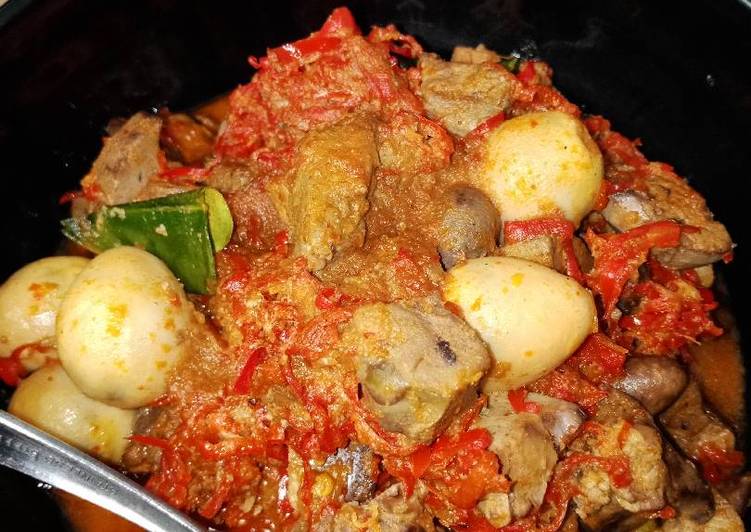 Sambel goreng ati ayam + telur puyuh