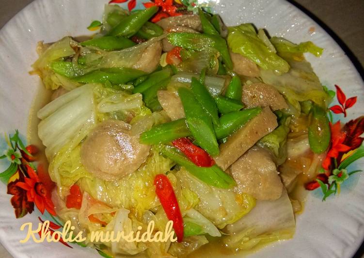 Cara Bikin Tumis sawi putih buncis bakso Anti Gagal